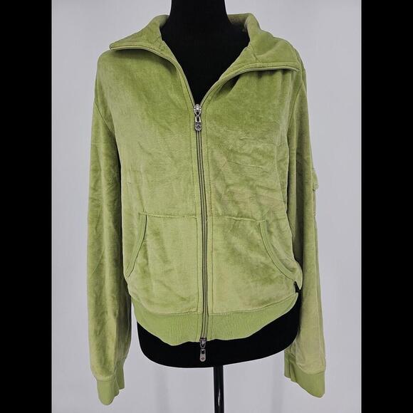 BCBGMaxAzria Pants - 90’s Y2K BCBG Velour Track‎ Jacket VTG Logo Full Zip Coat Grunge Women’s Sz L